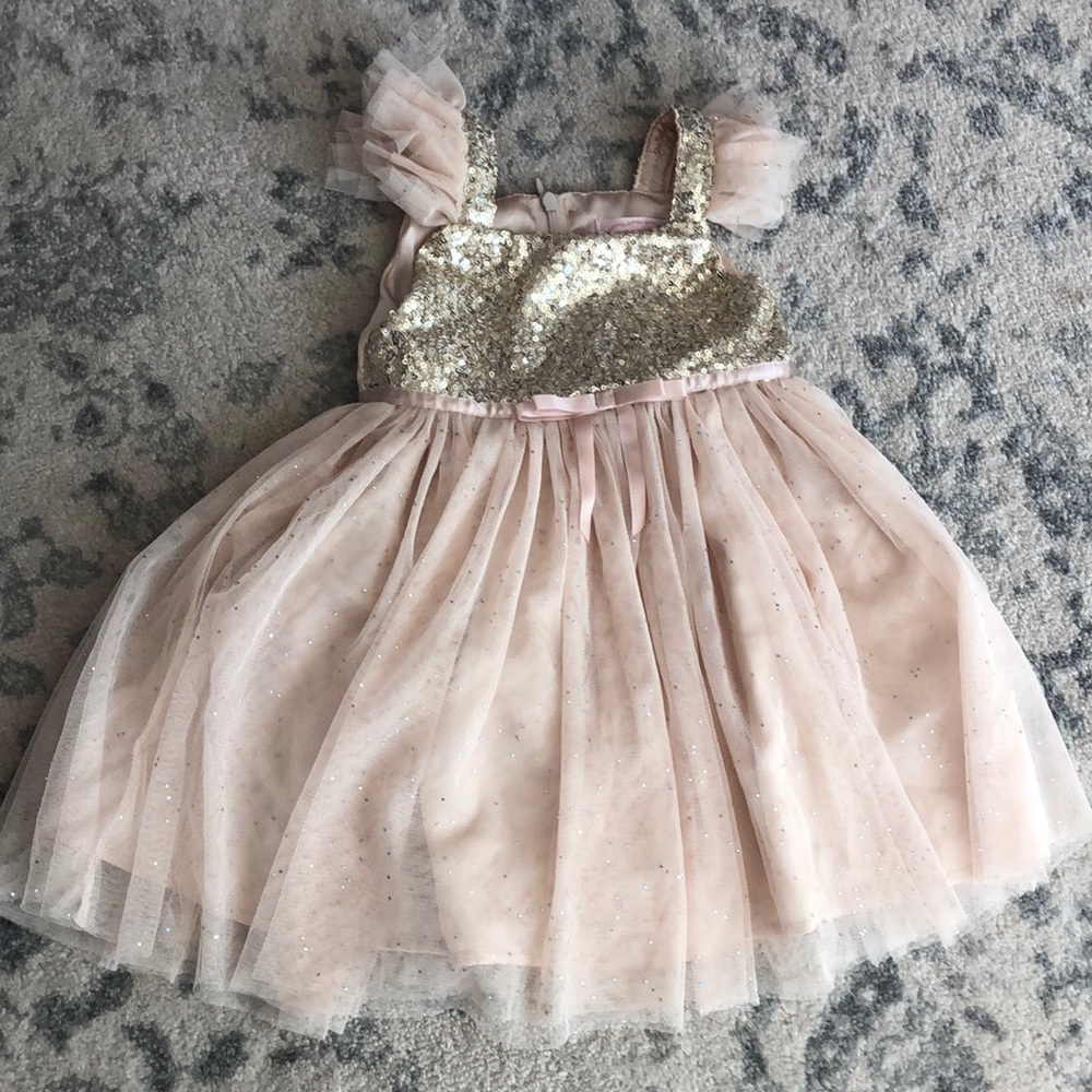 Popatu Gold Sequin Sparkly Tulle Dress